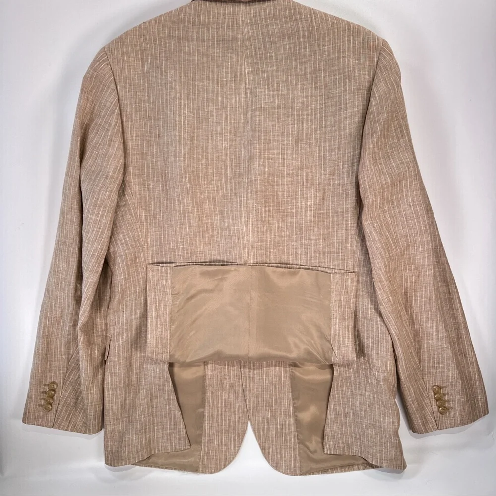 Lauren Ralph Lauren Linen Pinstripe Sport Coat Mens M Tan Coastal Quiet Luxury - Picture 8 of 13